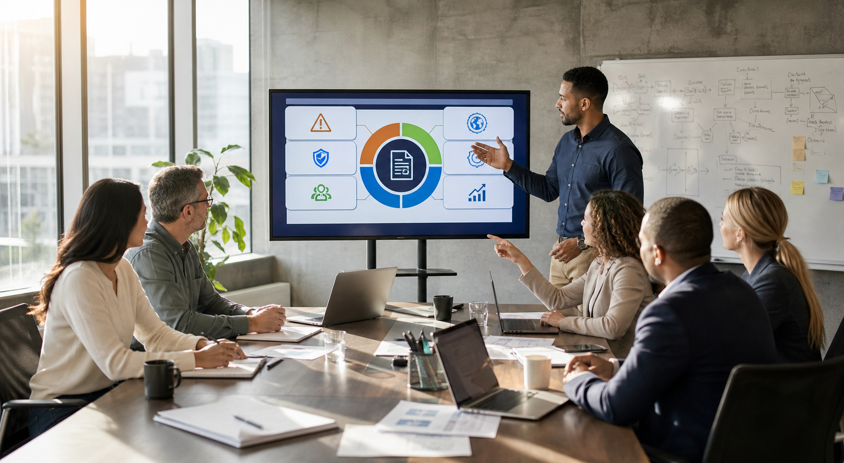 Diverse Team Analyzing Procurement Risks At Conference Table