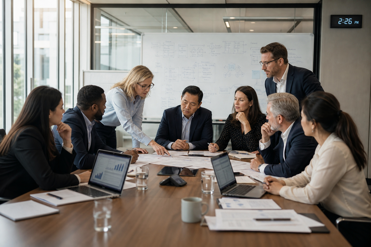 Diverse Team Negotiating Contracts In Modern Office