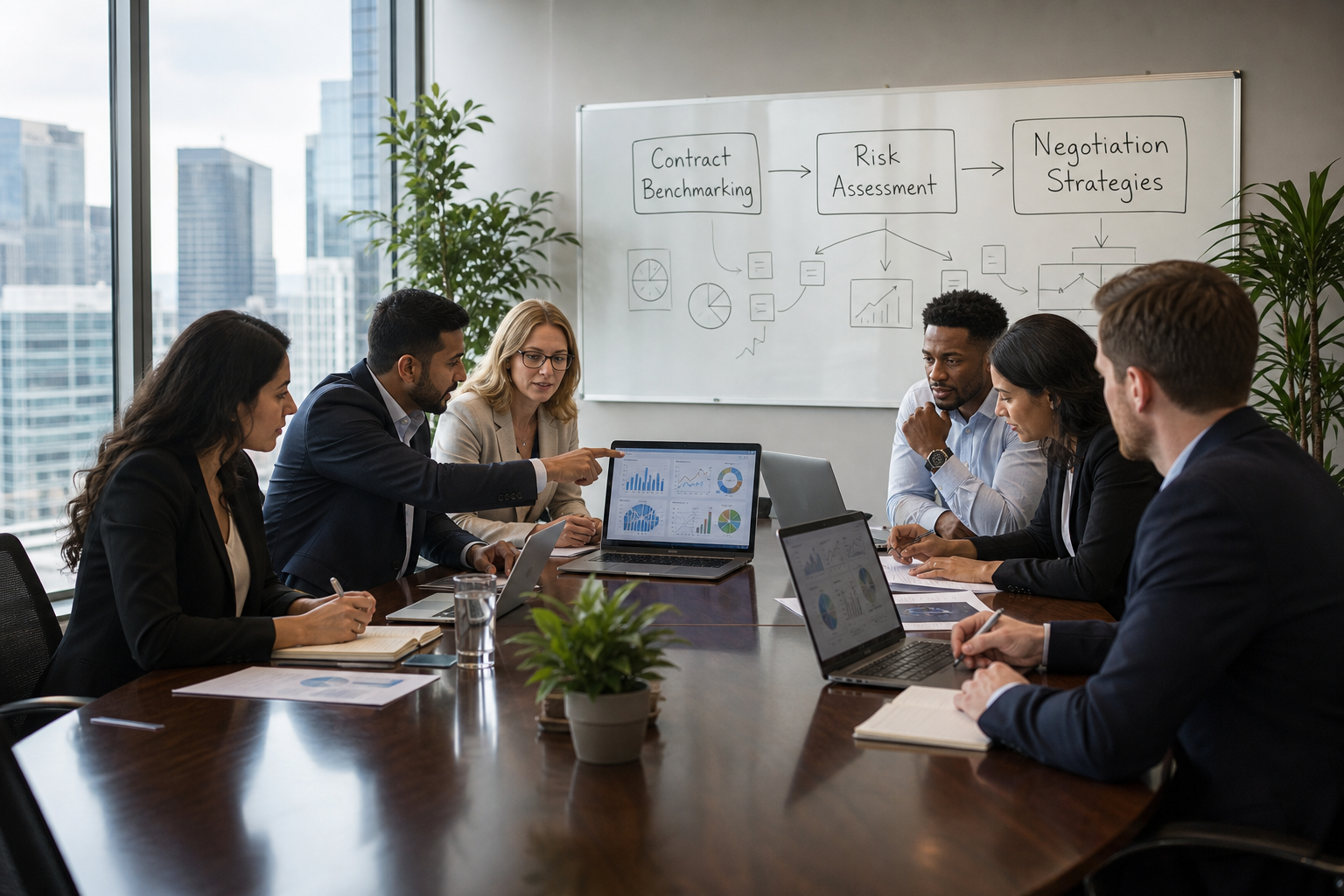 Modern Office Meeting With Data Visualizations