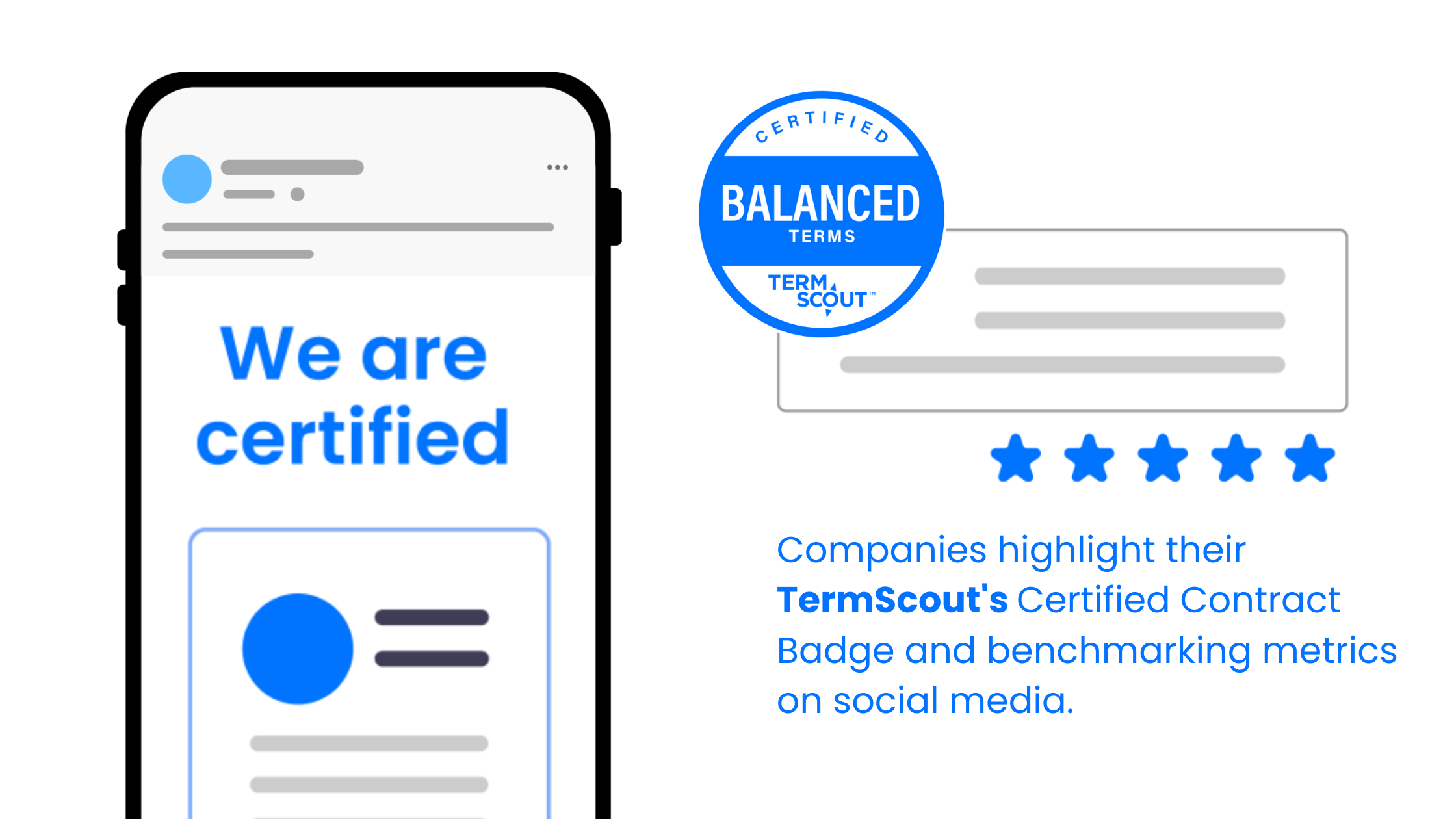 Companies highlight their TermScout's Certified Contract Badge and benchmarking metrics on social media.