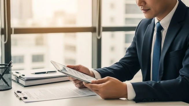 a man is holding a laptop