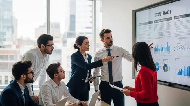 a group of people working on a contract
