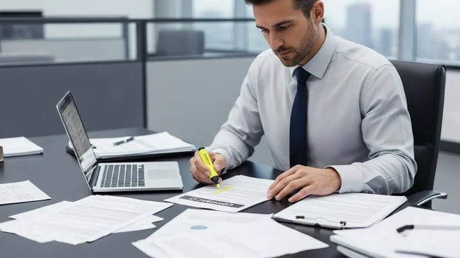 a man is working on a contract