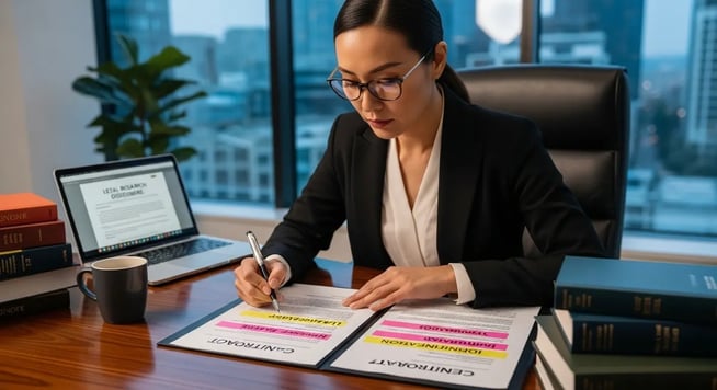 sales team member working on a contract