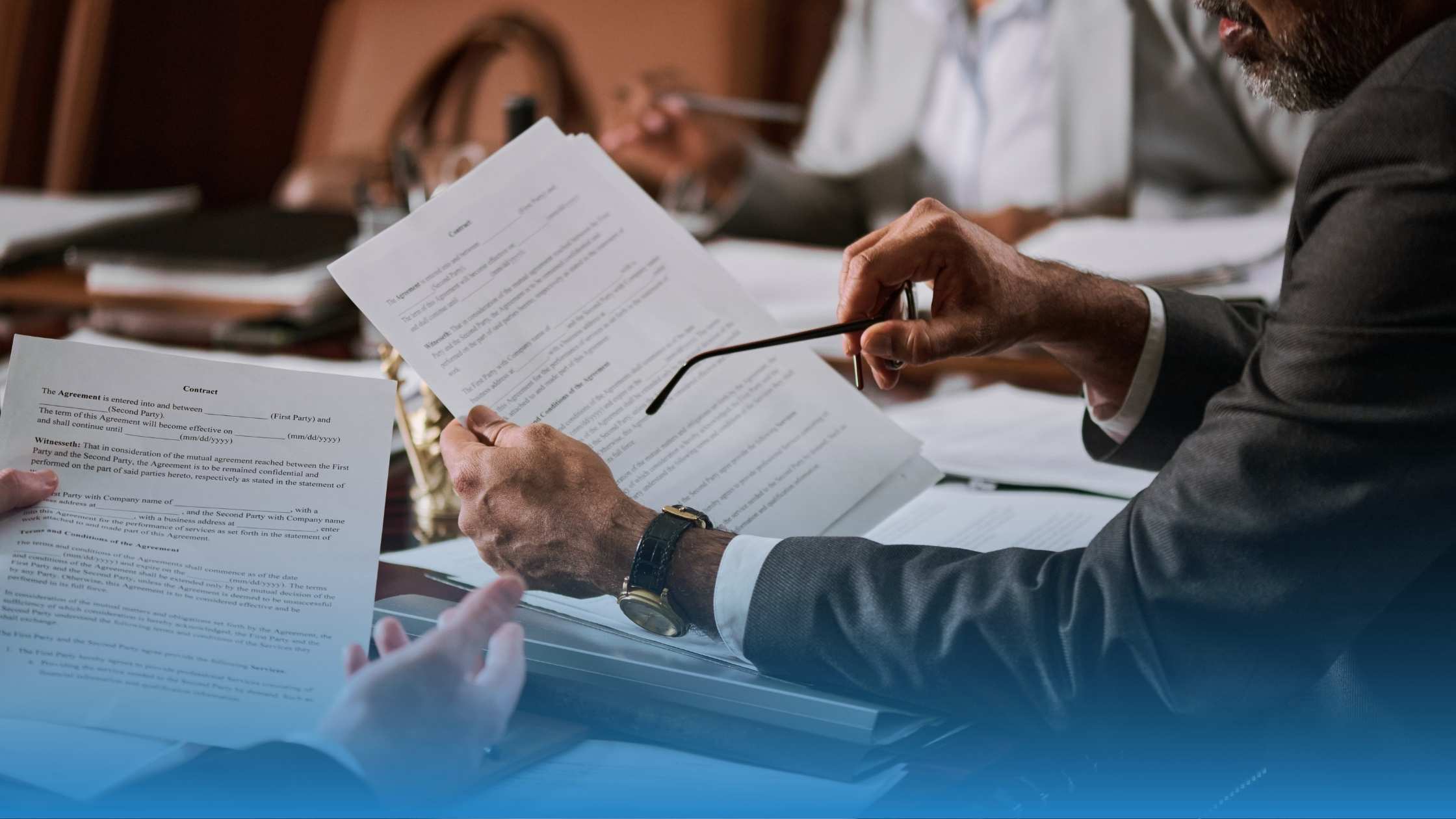 A group of lawyers in a meeting discussing about contract cycle time