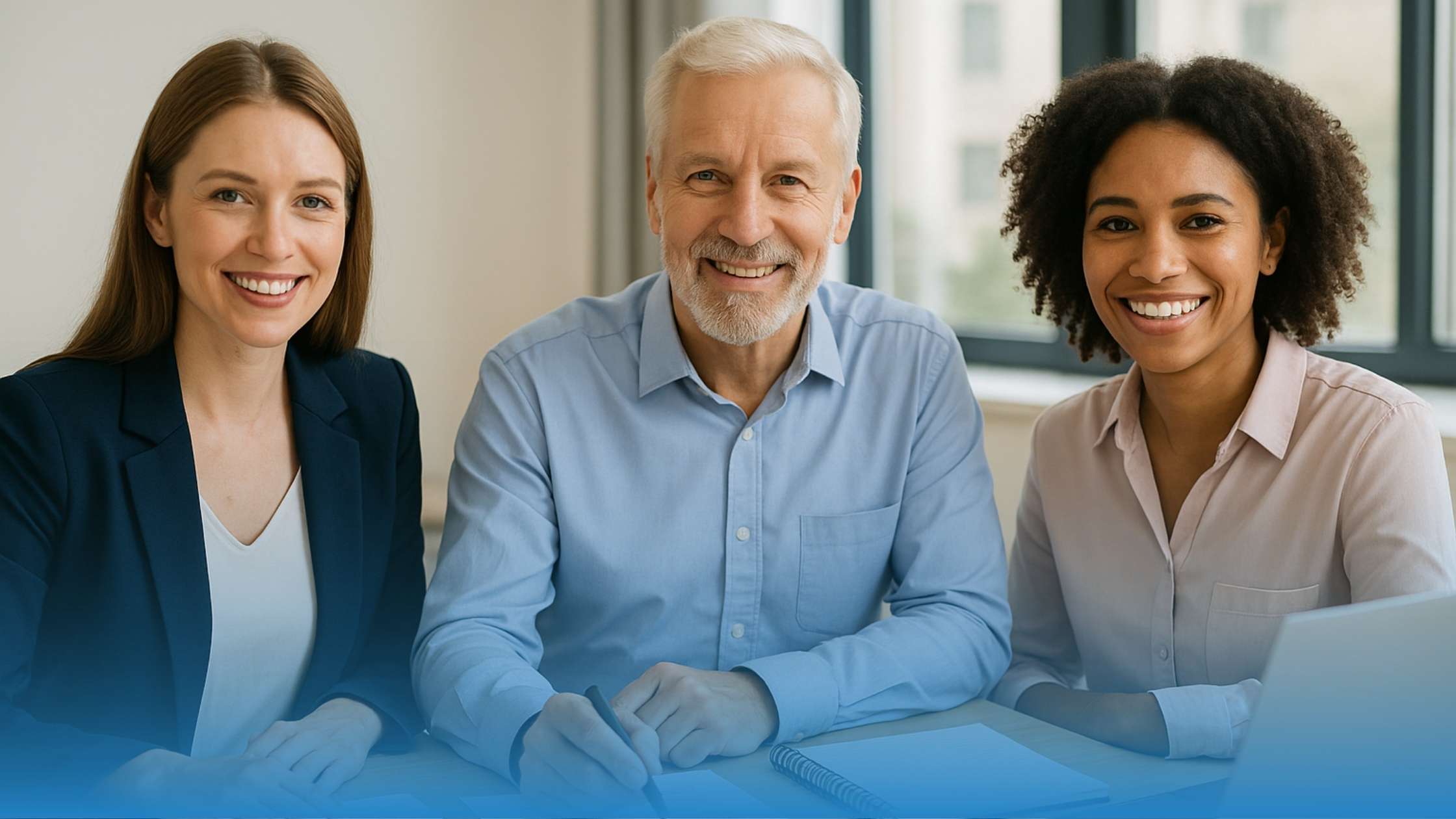 Three legal professionals performing a contract analysis together