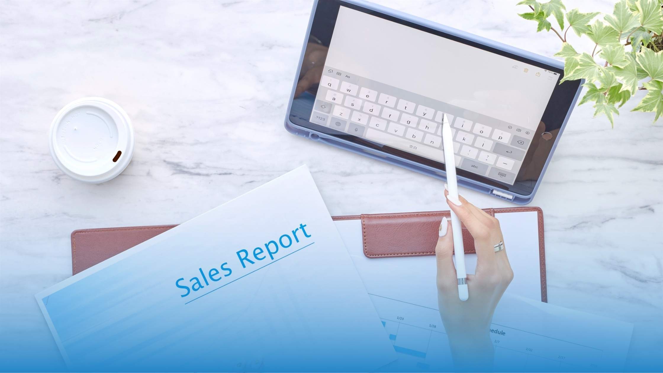 Business professionals analyzing a sales report on a tablet with a stylus, highlighting strategies to overcome slow sales and contract bottlenecks