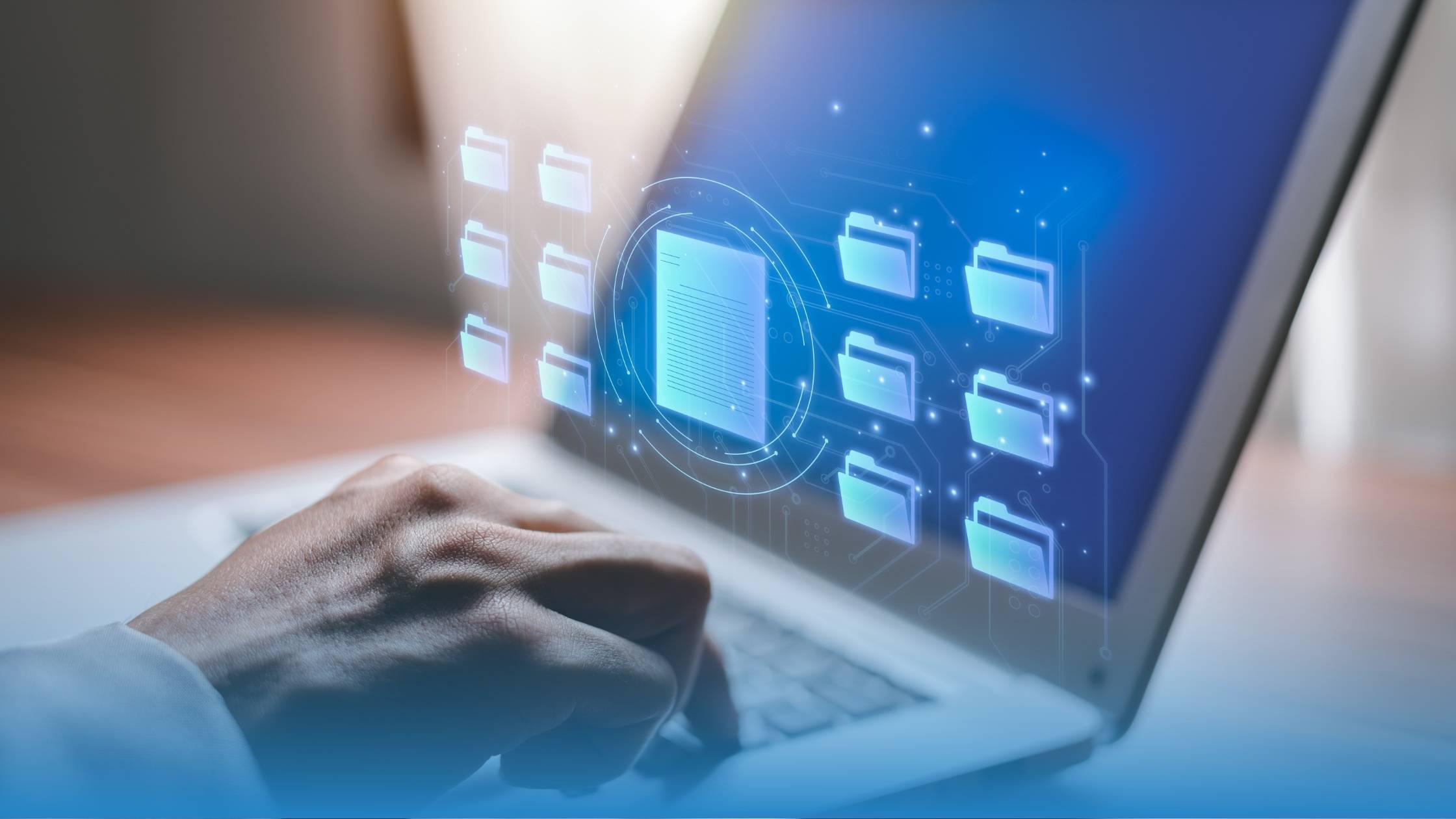 A person using a contract analytics software to analyze business contracts